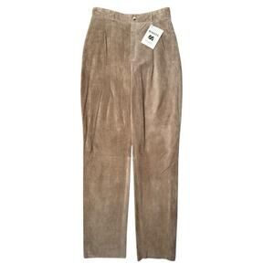 Maglia NEW Vintage Suede Leather Pants Neutral Tan Pleated Straight Leg 8-10